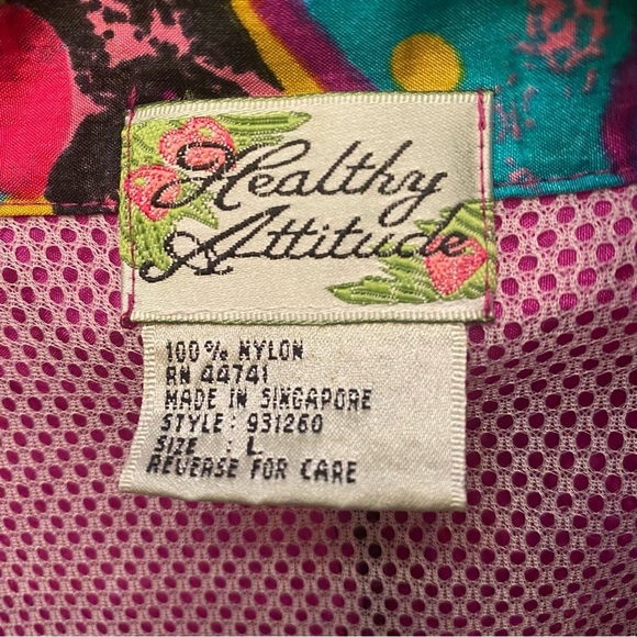 Vintage HEALTHY ATTITUDE Women Floral Lightweight Windbreaker Jacket Size Large - Picture 7 of 8